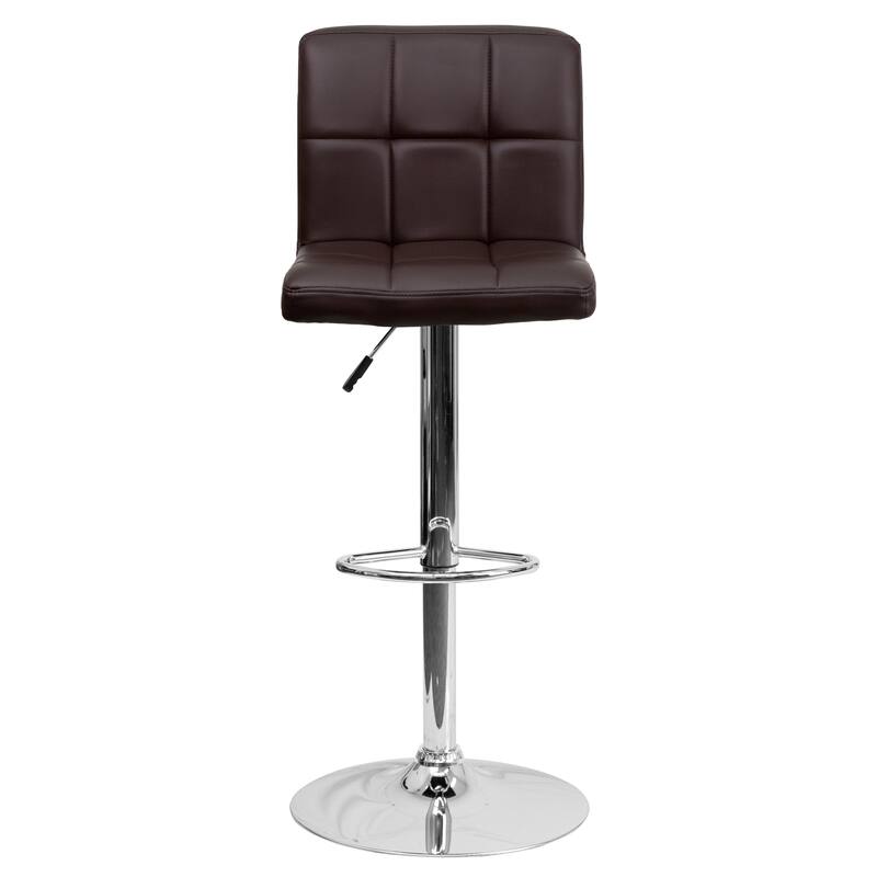 Contemporary Quilted Vinyl Adjustable Height Barstool with Chrome Base