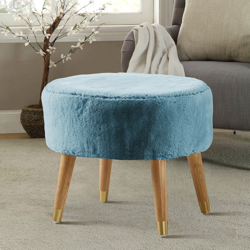 Serenta Heavy FauxFur Oval Ottoman - Smoke Blue