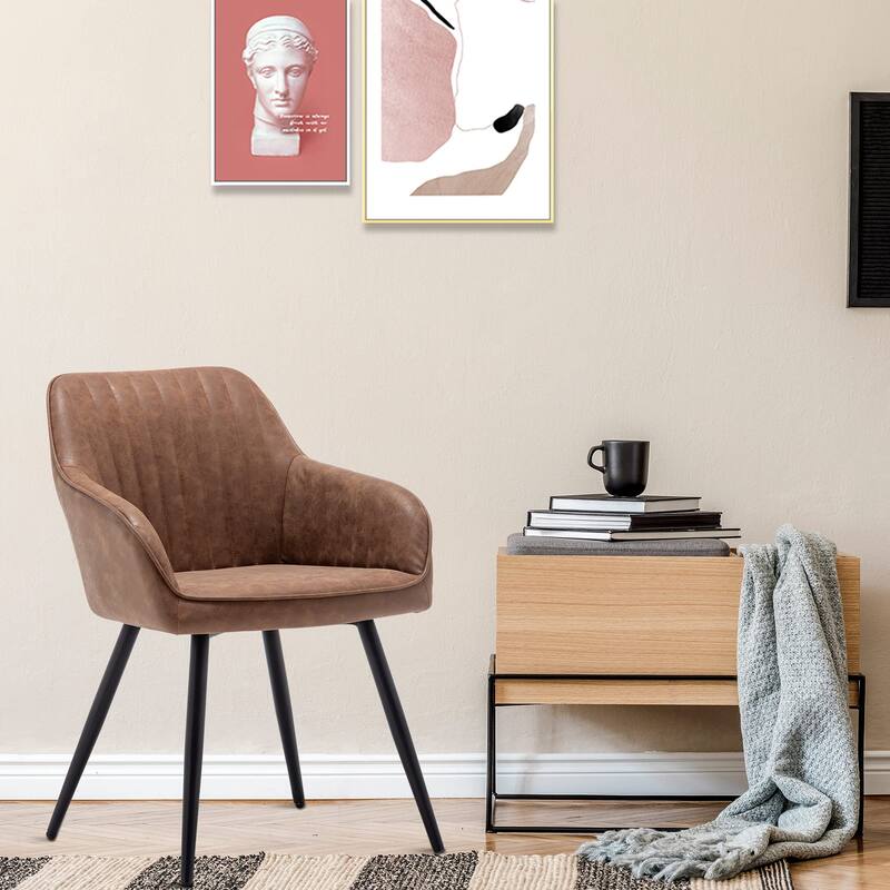 Dining Chairs set of 2 ,Faux Leather Accent Arm Chairs for Living Room Leisures/ Upholstered Chair with Metal Legs Set of 2