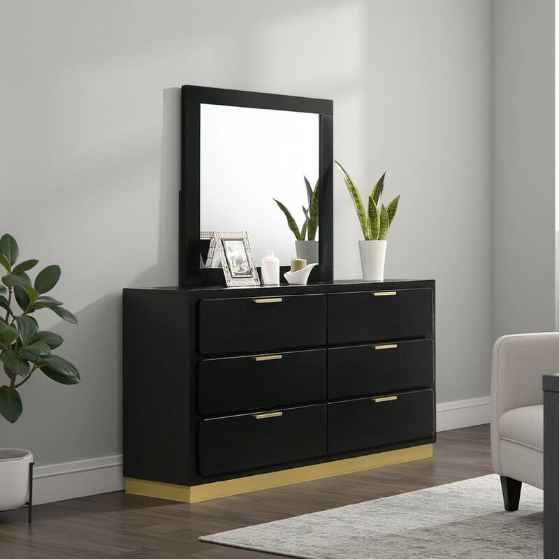 Caer Dresser Mirror, Rectangular Classic Black Asian Hardwood 35 Inch