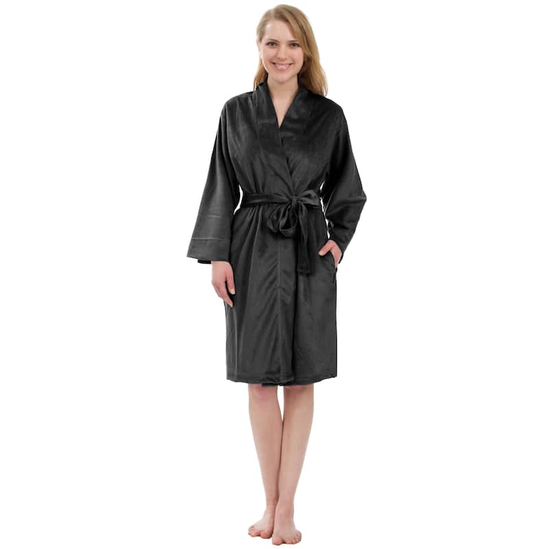 Leisureland Women's Ultra Soft Velvet Fleece Robe with Inseam Pockets