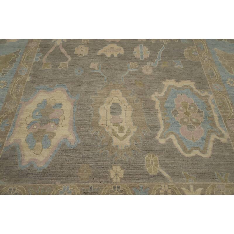 Hand Knotted Oriental 100% Wool Carpet Transitional All-Over Greys & Charcoal Oushak Area Rug - 9' 11'' X 7' 10''