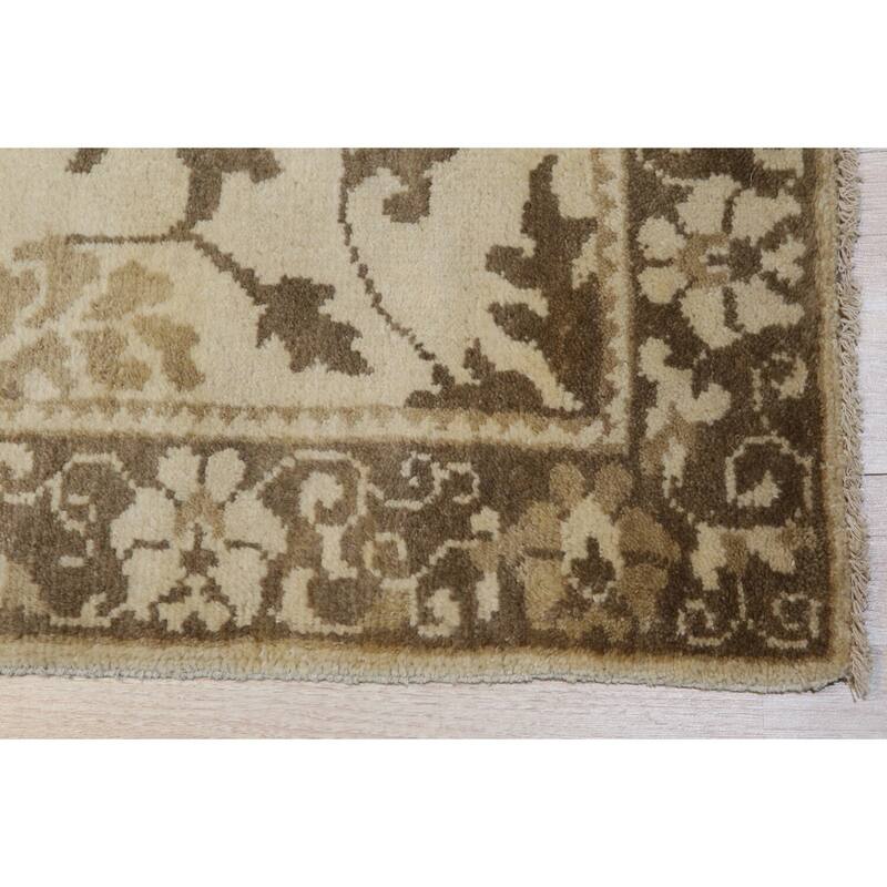 Beige Handmade Wool Transitional Rug 12' x 15' - Hand Knotted Natural Dyes Soft Pile Cotton Foundation - N/A