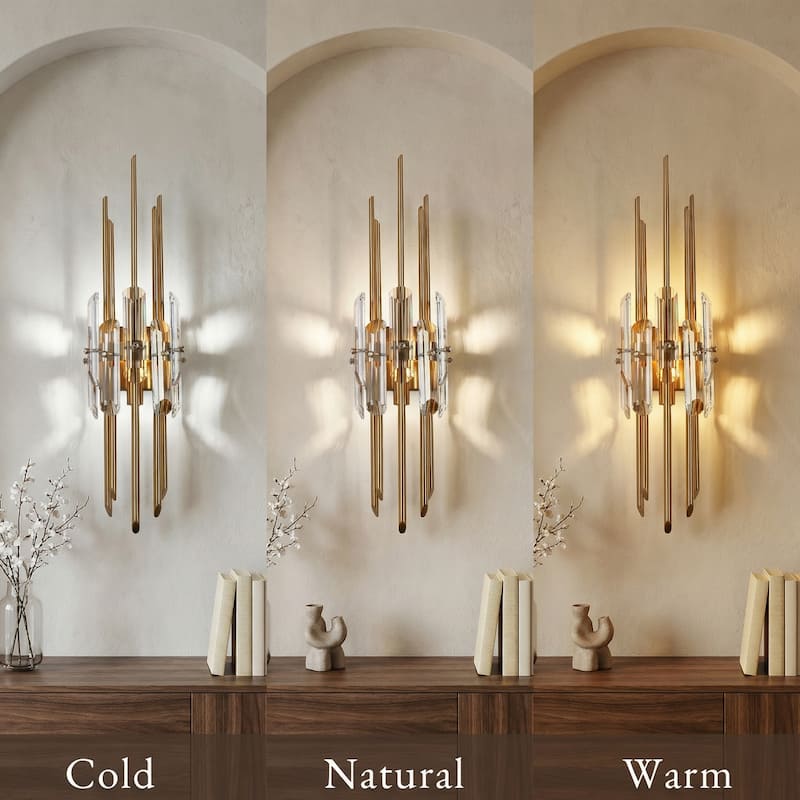 Modern Gold Crystal 1-Light Wall Sconce Luxury Art Bathroom Vanity Light - W 6.3" x L 23.6" x H 5.1"