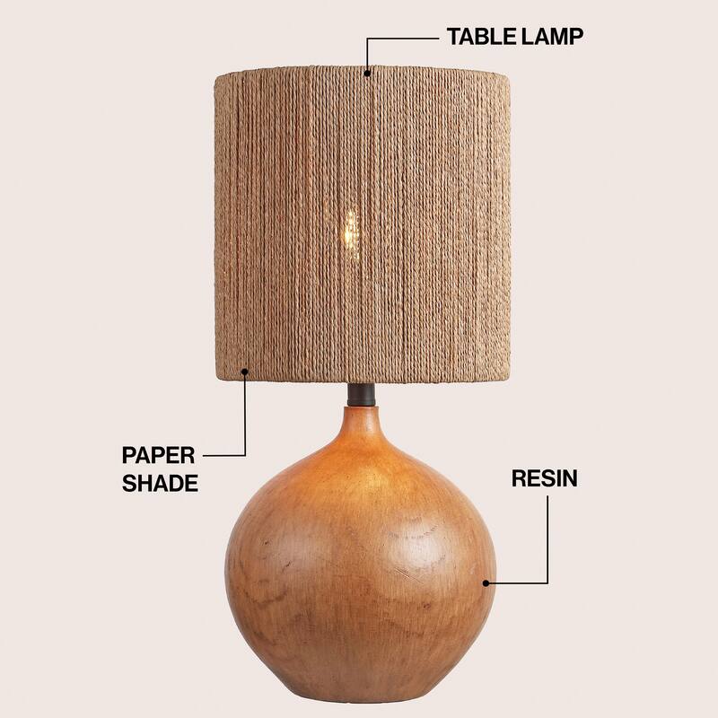 Abram 22.75" Resin/Metal Round Table Lamp with Paper Rope Shade, By JONATHAN Y