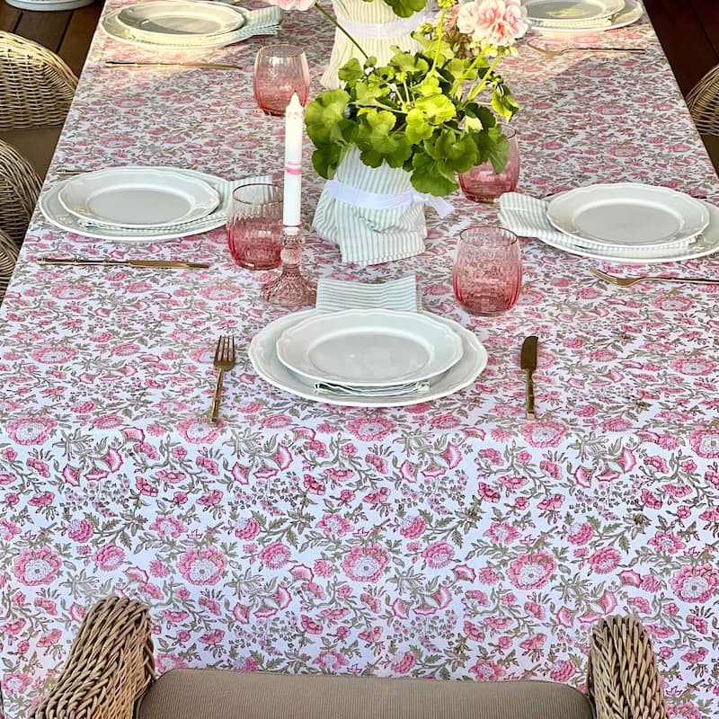 Square Tablecloth -Pink and Green floral - Beatrice