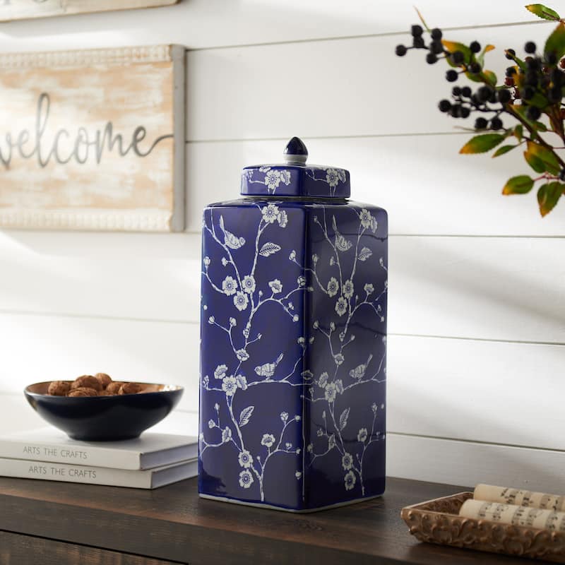 Blue & White Handmade Ceramic Ginger Jar with Lid