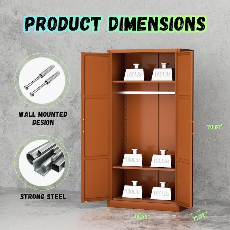 71'' - 72'' Tall Wardrobe Armoire Clothing Closet Storage Cabinet with Hanging Rod and Adjustable Shelves