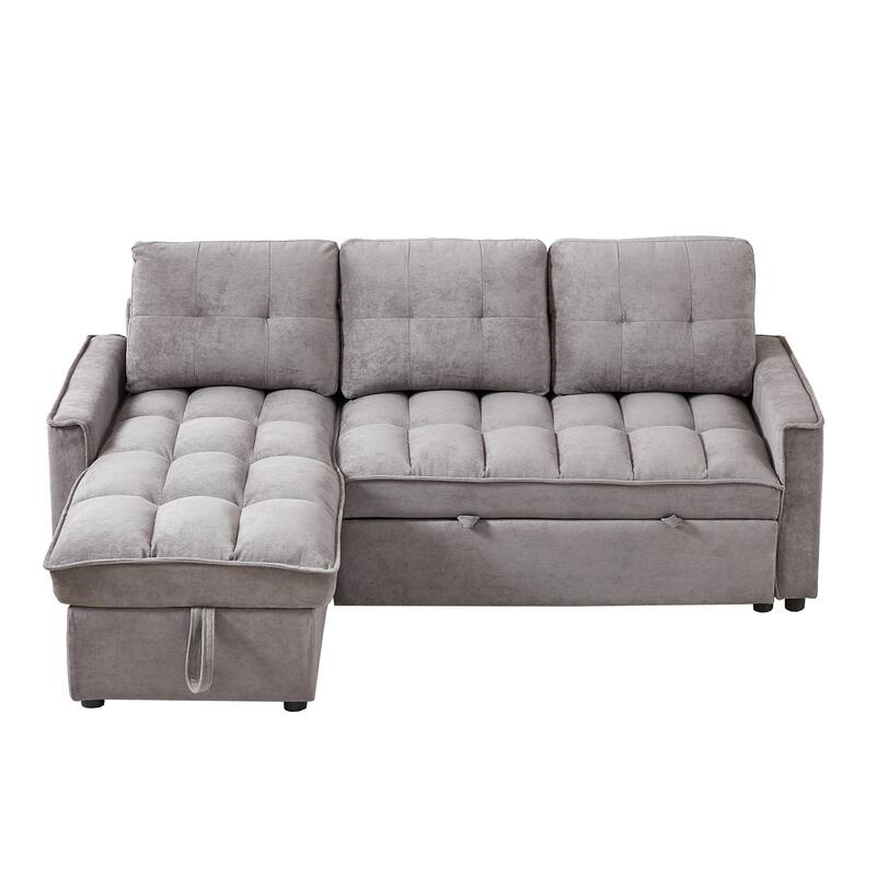 78.75" Chenille Pull-Out L-Shaped Sectional Sofa Bed with Charging Ports and Storage Chaise