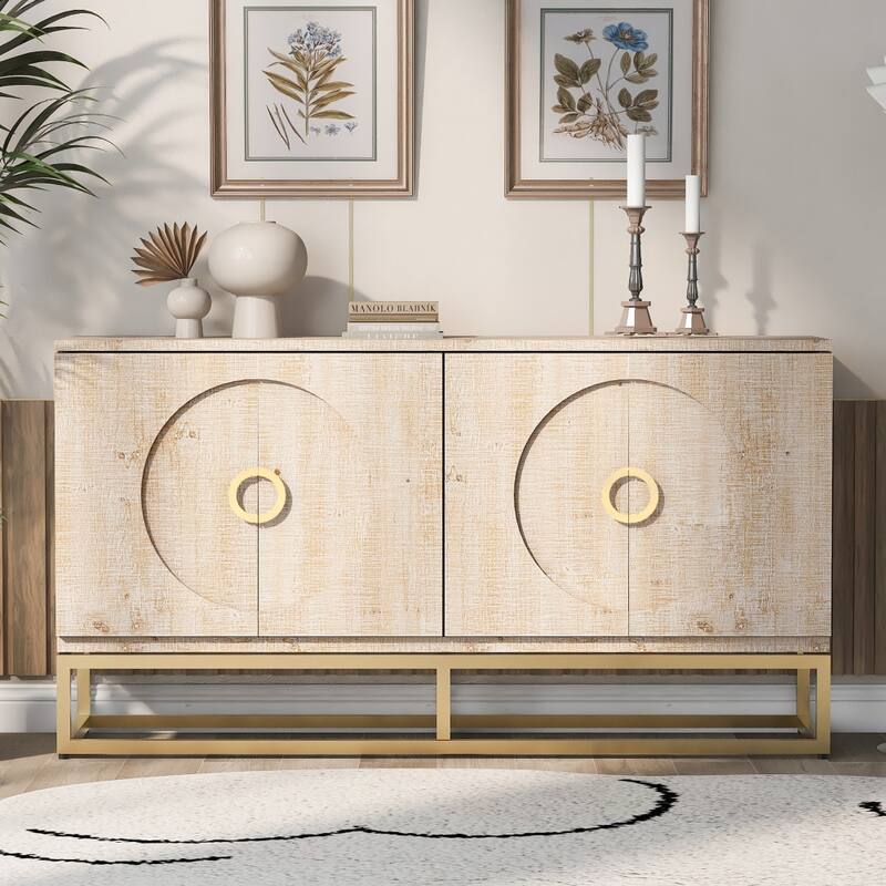 Beige 59.80 in. W Metal Handle Storage Cabinet with Adjustable Shelves