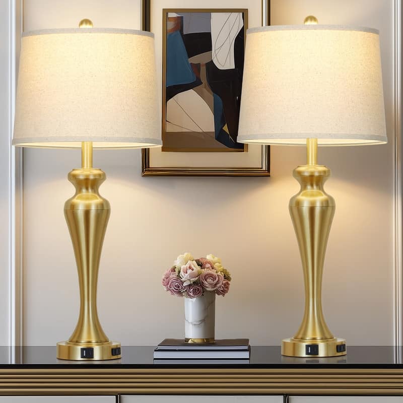 30'' Gold Elegant Table Lamp with USB-C Charging, Golden Base, Touch Dimmer(Set of 2) - 13'' x 13'' x 30'' - Gold - 13'' x 13'' x 30''