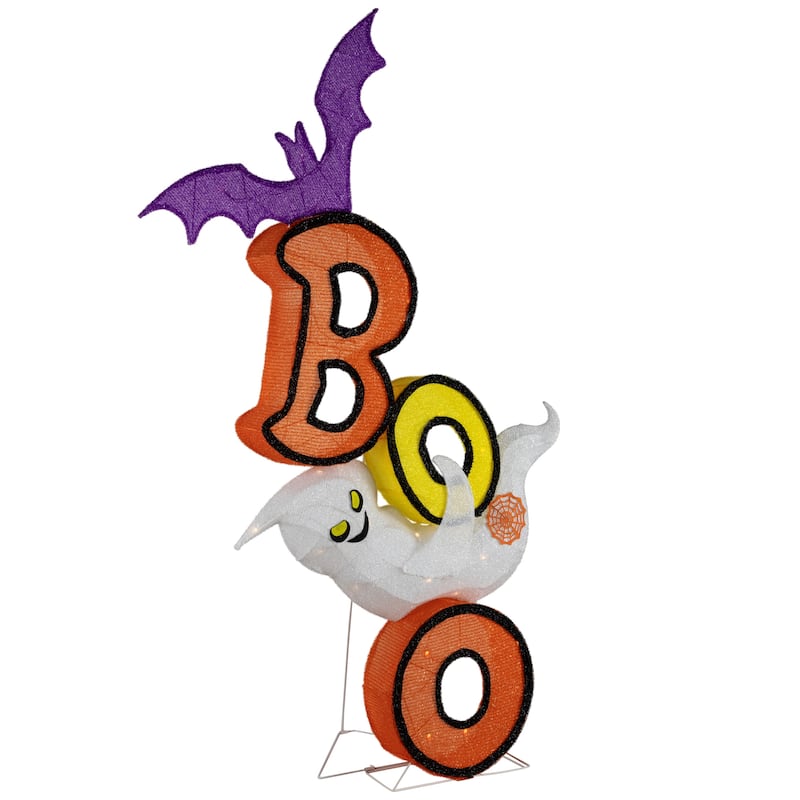 Lighted Bat and Ghost "BOO" Halloween Decoration - 4.5' - Warm White LED Lights