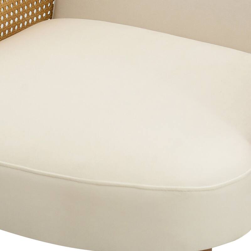 Christopher Knight Home - Taylor Mid-century Accent Chair with Rattan Armrests and Wooden Legs, Velvet Upholstery
