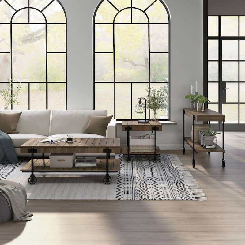 Hyssop Farmhouse Steel 3-Piece Coffee Table Set with Shelf by Furniture of America