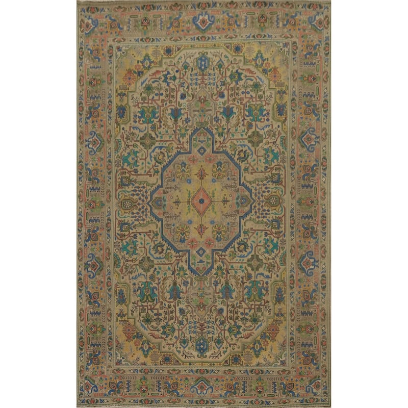 Hand Knotted Oriental 100% Wool Carpet Traditional Medallion Brown Tabriz Area Rug - 9' 6'' X 6' 7''