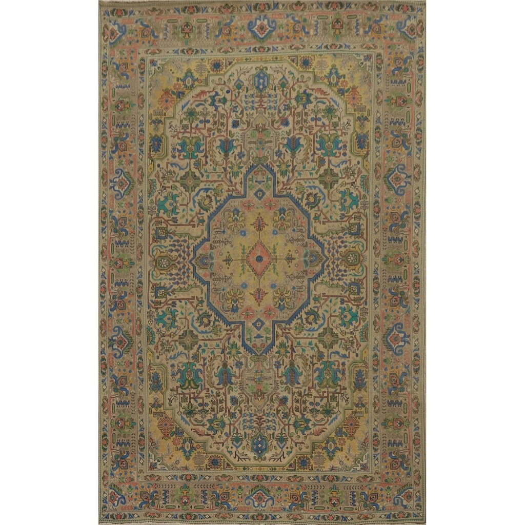 Hand Knotted Oriental 100% Wool Carpet Traditional Medallion Brown Tabriz Area Rug - 9' 6'' X 6' 7''