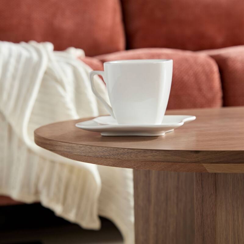 Length 39.37 Inch Modern Coffee Table,MDF Oval Coffee Table for Living Room,Small Coffee Table with Sturdy Pedestal