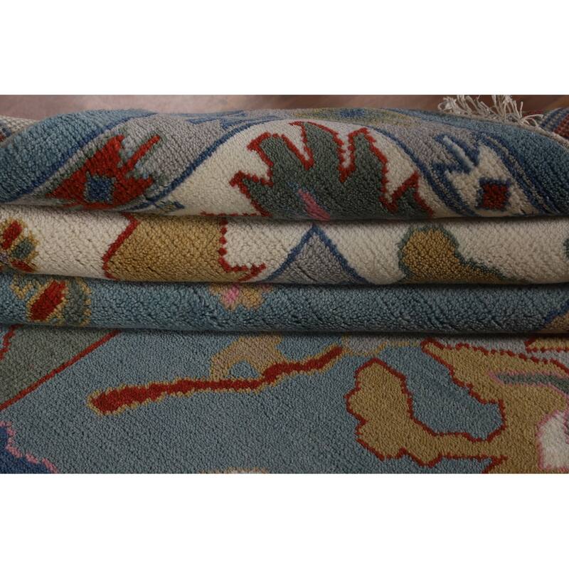 Blue Oushak Oriental Area Rug Handmade Wool Carpet - 9'2"x 11'11"