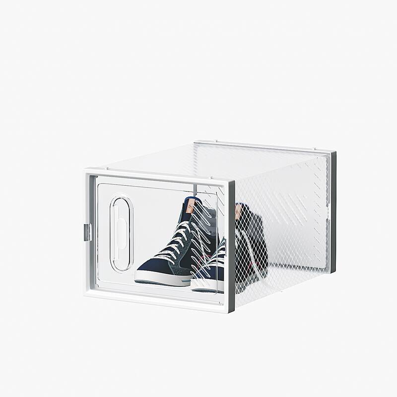12 Piece White Plastic Mesh Shoe Box Set Modular Stackable Storage Organizer for Home and Closet - N/A
