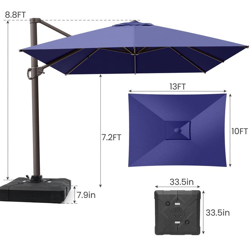 10x12.5 FT Outdoor Patio Cantilever Umbrella with Base