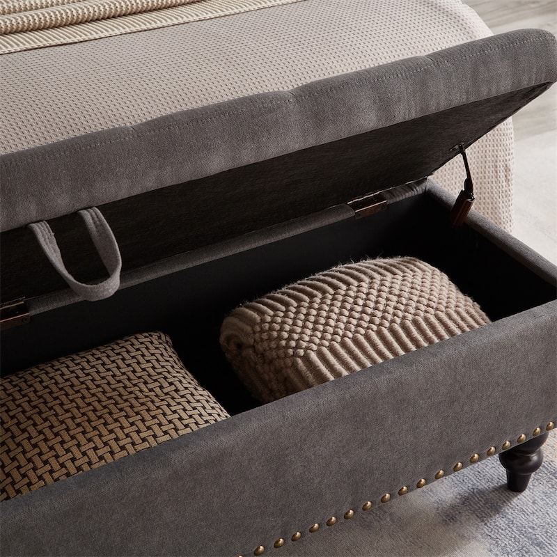 59" Bed Bench Ottoman with Storage Fabric