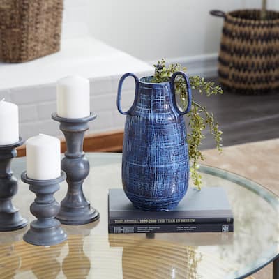 Blue Ceramic Contemporary Vase 13 x 6 x 6