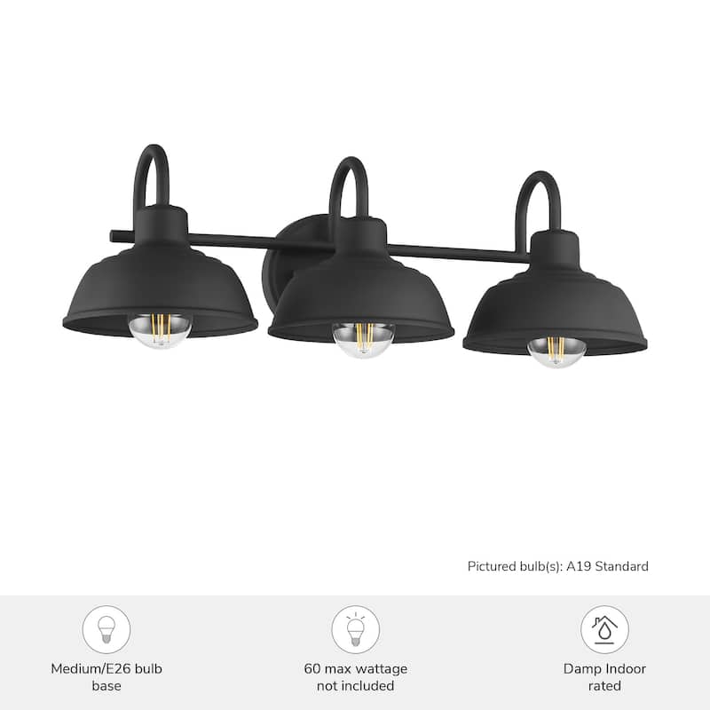 Hunter Mill Valley Matte Black 3 Light Bathroom Vanity Light - Transitional, Modern Farmhouse, Traditional