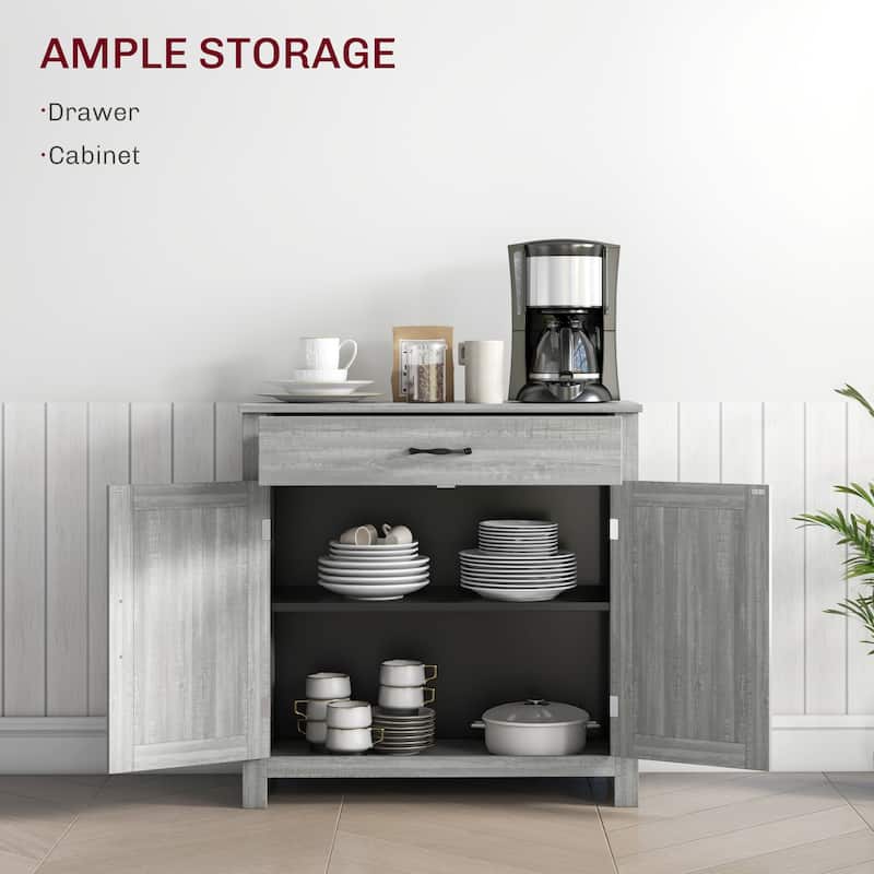 Farmhouse Sideboard Buffet Cabinet, Barn Door Coffee Bar Cabinet with Drawer and Adjustable Shelf, Kitchen Cabinet