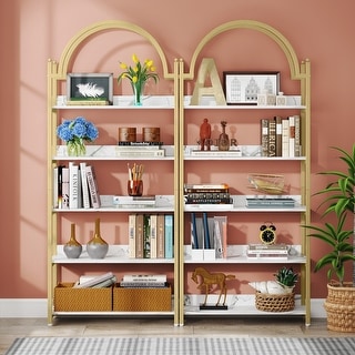 72.44" Modern Gold Arched Bookshelf, 5 Shelf Open Etagere Bookcase for Bedroom, Living Room - 80cm L* 30cm W * 184cm H
