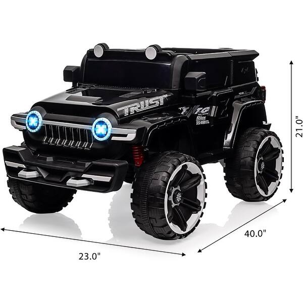 dimension image slide 1 of 5, 2 Seater Ride On Car with Remote Control, 4WD Off-Road Truck 12V Electric Battery Powered Ride On Toys
