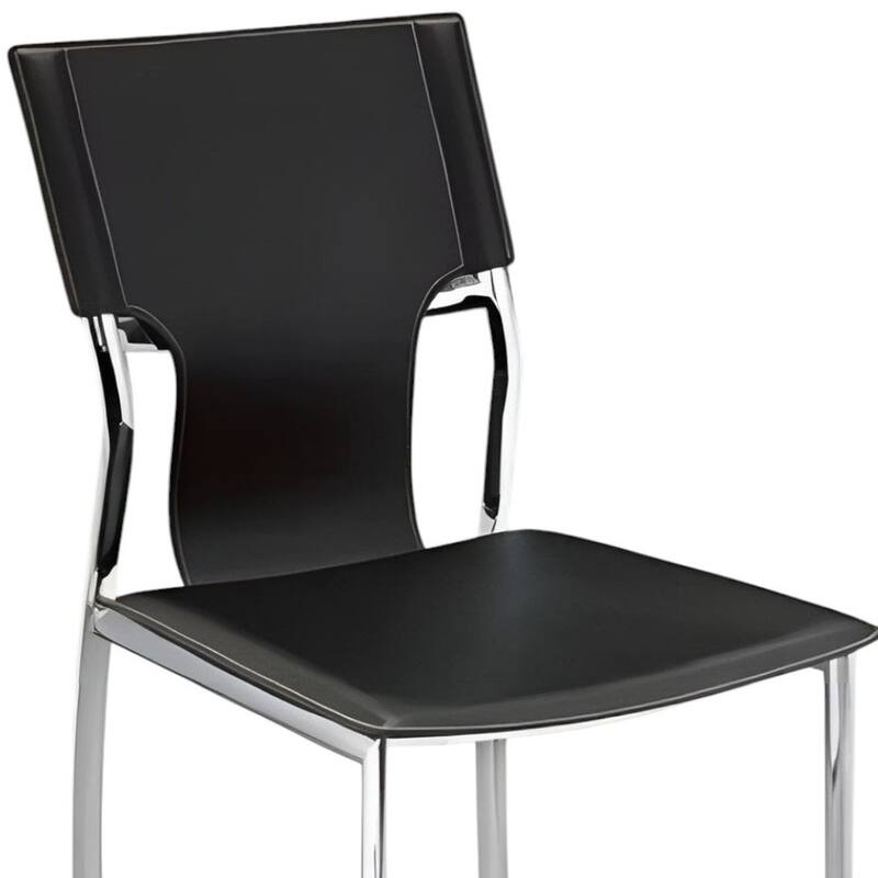 HomeRoots Set of Four Black and Silver Metal and Leather Partially Open Back Dining Side Chairs