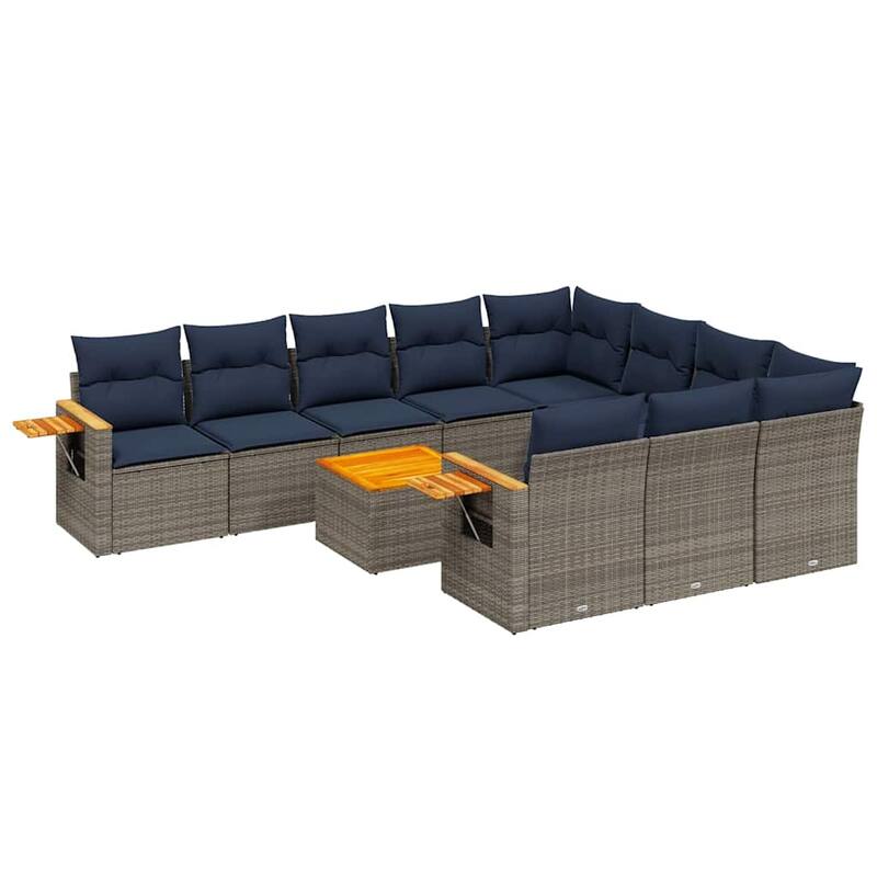 vidaXL 11 Piece Patio Sofa Set with Cushions Grey Poly Rattan (US only) - 113.8x33.5x92.1