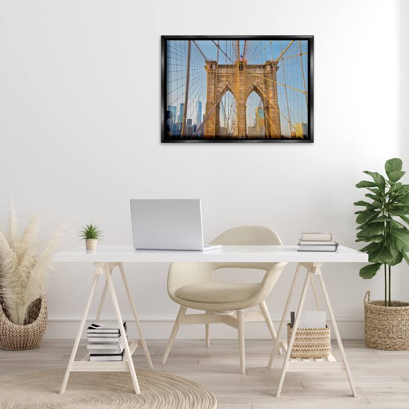 Stupell Industrial Bridge with American Flag Framed Floater Canvas Wall Art Design By Seven Trees Design