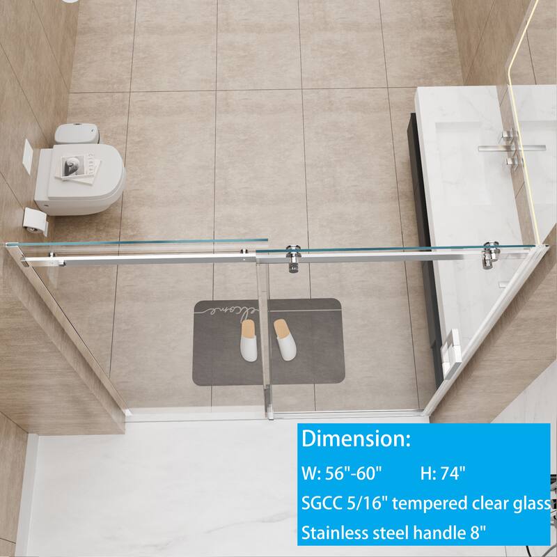 60''W Glass Frameless Shower Door, Shower Sliding Door in Black/Chrome - 60x74 - Chrome