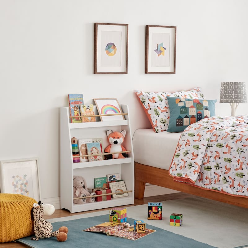 Danya B. Steiner White 3-Tier Kids Book or Magazine Storage Freestanding Bookcase with Contrasting Wood-Toned Rods