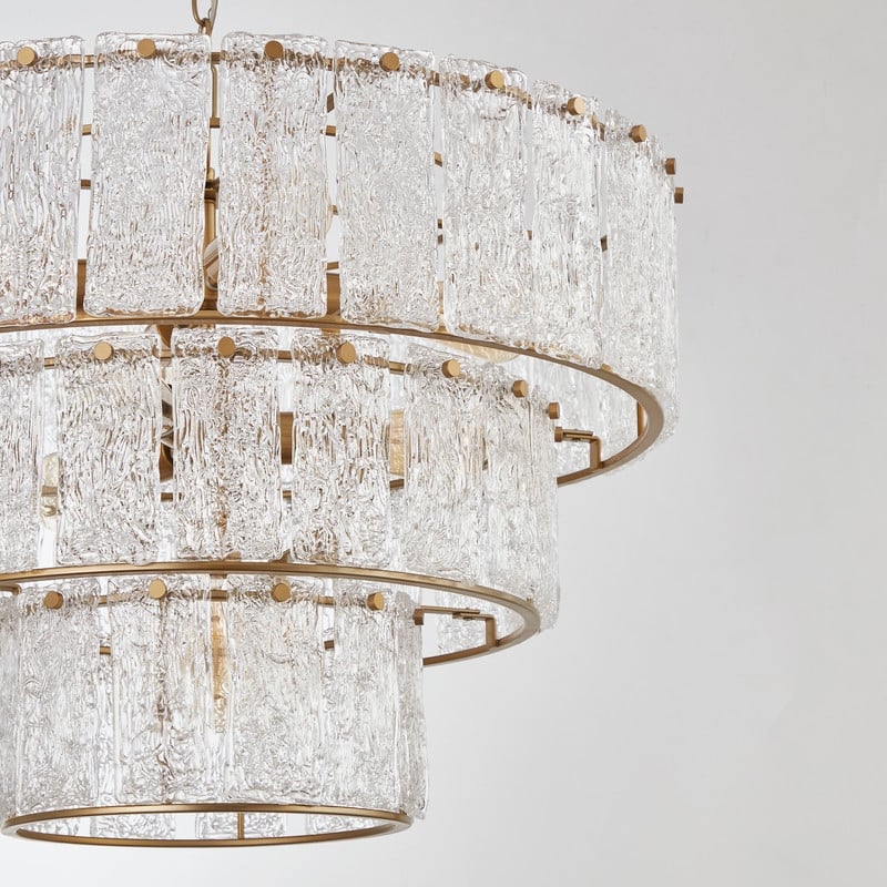KAWOTI 8-light 3 Tiered Glass Chandelier Pendant Lights - W27.75" x H85"