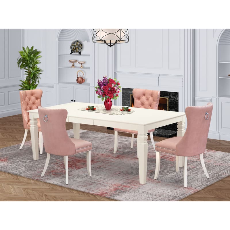 East West Furniture Dining Set Contains a Rectangle Kitchen Table and Upholstered Chairs, Linen White (Pieces Options) - LGDA5-LWH-23