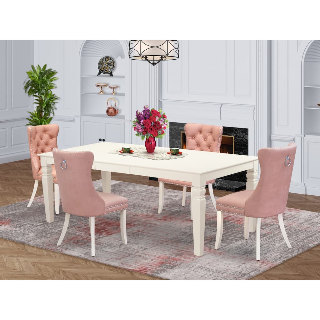 East West Furniture Dining Set Contains a Rectangle Kitchen Table and Upholstered Chairs, Linen White (Pieces Options)