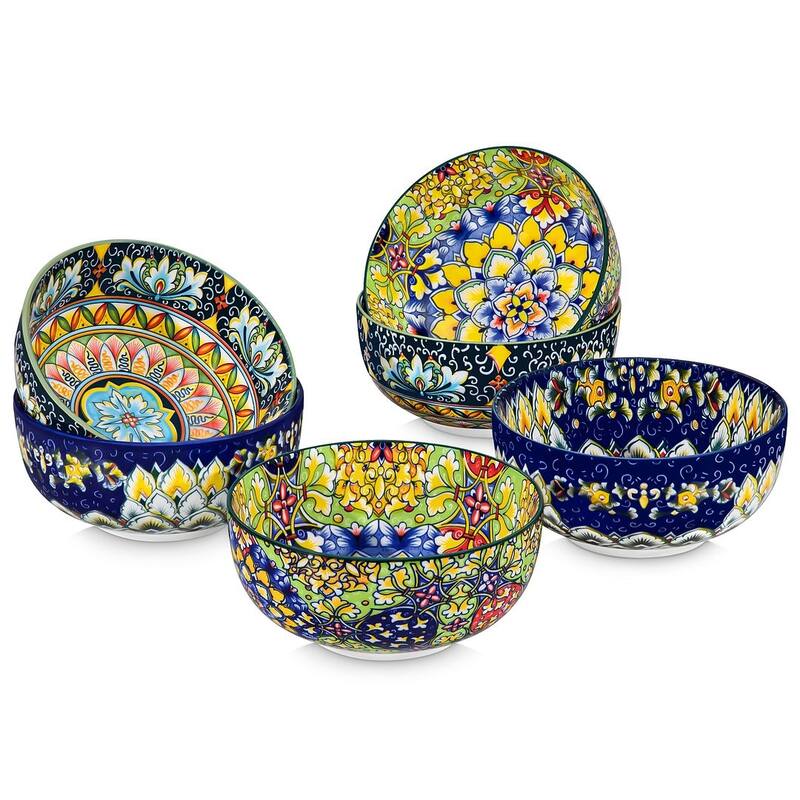 Vancasso SIMI Charming and Perfect Porcelain Serving Bowl Set - Deep green，Yellow，Dark blue - 6 Piece - 28 Oz. 