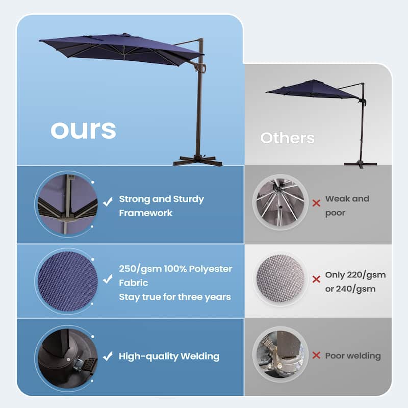 11 x 9 FT Outdoor Aluminum Cantilever Offset Umbrella with Base Stand