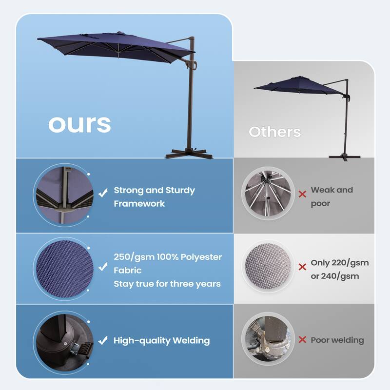 Outdoor 11 x 9 FT Patio Cantilever-Offset Umbrella with 4-Piece Fillable Weighted Base