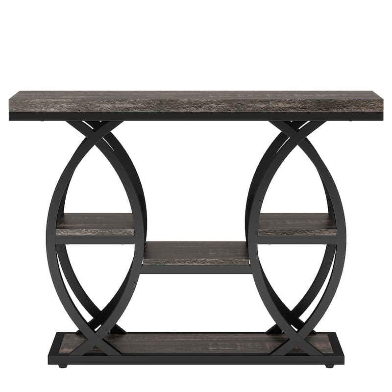 Industrial Console Table, 4-Tier Sofa Table with Geometric Metal Frame