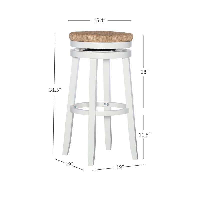 Linon Maya Backless 31-Inch 360-Degree Swivel Bar Stool with Seagrass Seat