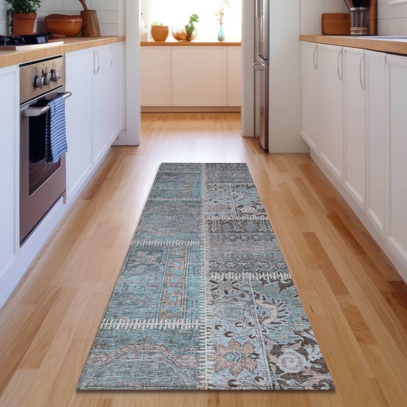 Premium Washable Super Soft Vintage Patchwork Mayfield Rug - Teal - 2' 3" x 7' 6" - Runner