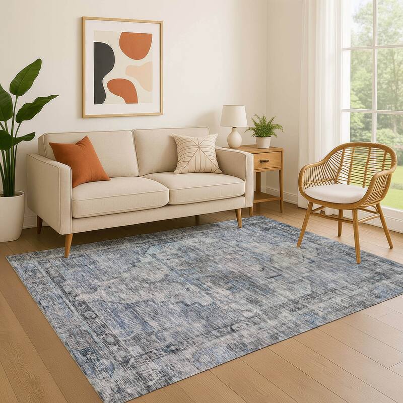 Premium Washable Super Soft Vintage Traditional Mayfield Rug - Blue - 5' x 7'6"