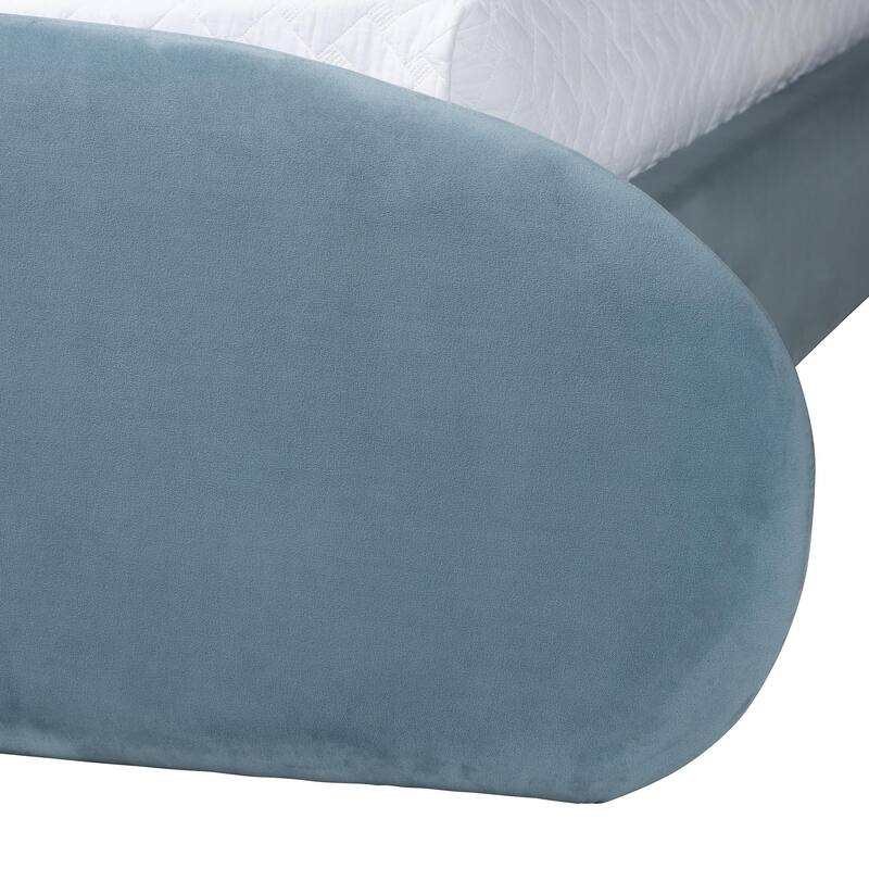 Ekram Velvet Upholstered Platform Bed - Mid-Century Modern Bed Frame with Curved Headboard and Accent Footboard