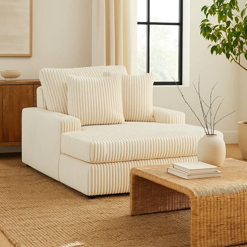 Lindy Chaise Lounge Chair, Reversible Cushions Ivory Polyester 64 Inch