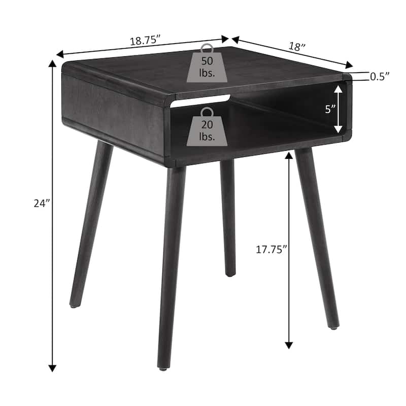 End Table with Shelf, Mid Century Modern Side Table with Open Cubby, Curved Edges, Tapered Legs and Spacious Surface - 18