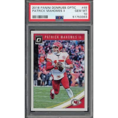 Patrick Mahomes 2018 Panini Donruss Optic Football Card #49 Graded PSA 10 - 8'6" x 11'6"