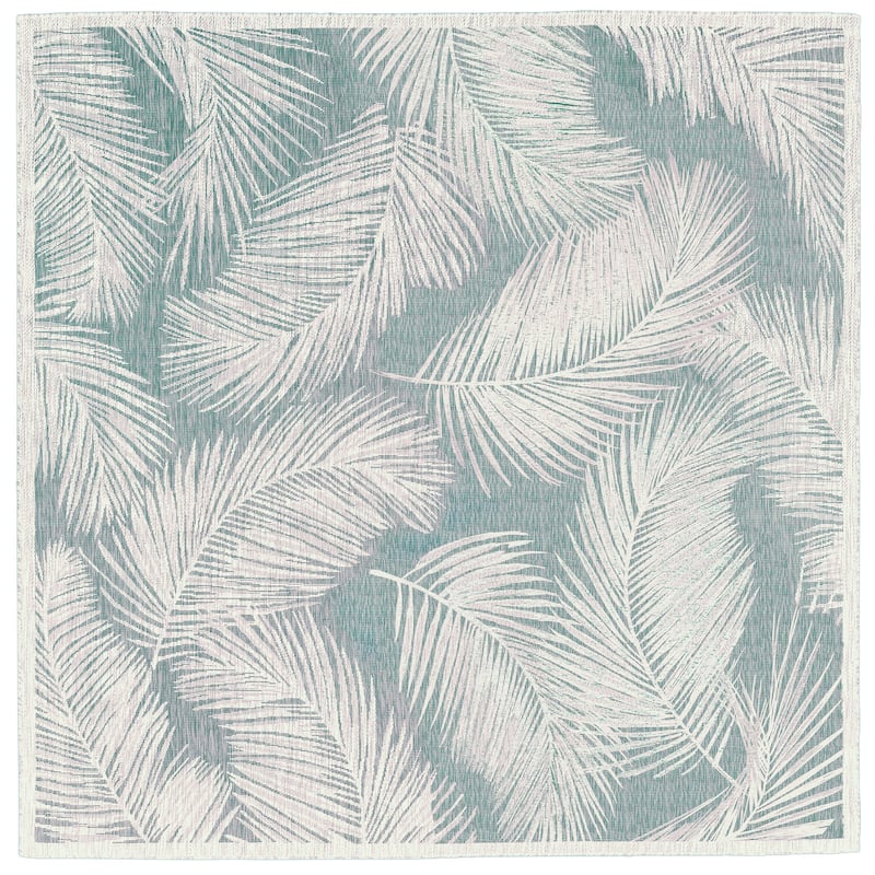 Liora Manne Carmel Fronds Indoor/Outdoor Rug - 7'10" Square - Aqua
